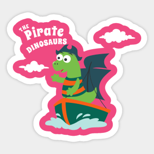 Vector illustration of dinosaur pirate on a ship at the sea Sticker